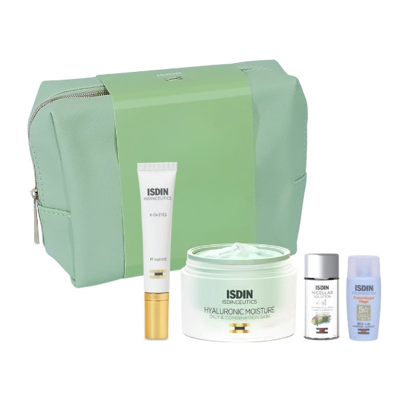 ISDIN - Green Routine Set Hyaluronic Moisture Oily and Combination + K-Ox Eyes + FREE Minis And Pouch