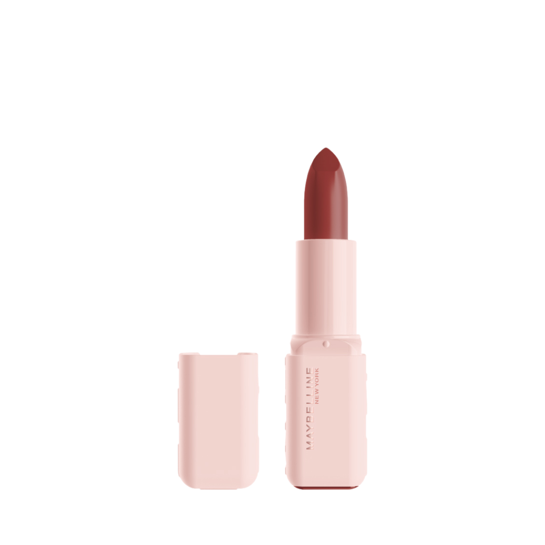 Lipstick with pink casing on a white background