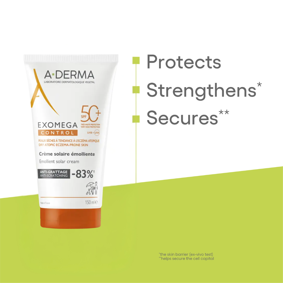 Exomega Emollient sunscreen SPF50+, for dry to atopic skin, 150ml