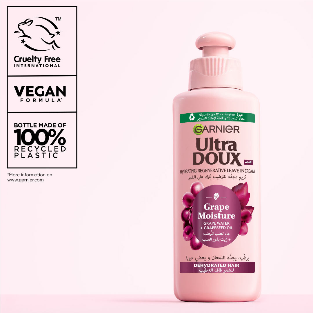 Garnier Ultra Doux Grape Moisture hair care product on a white background