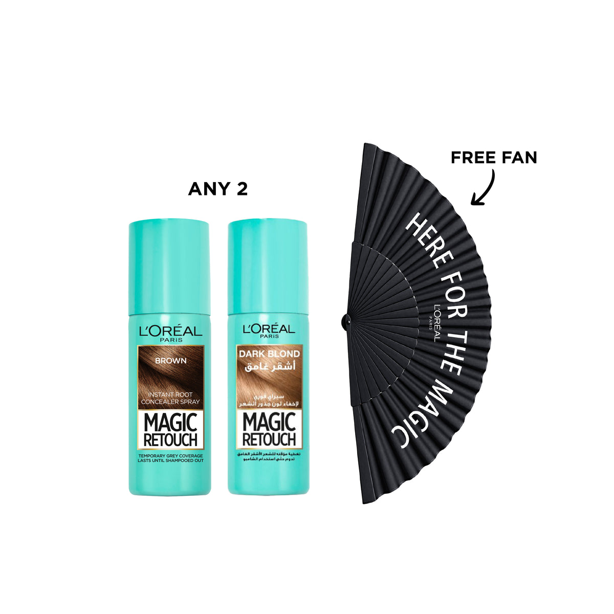 2x Magic Retouch Hair Roots Concealer Spray + FREE Fan At 20% OFF