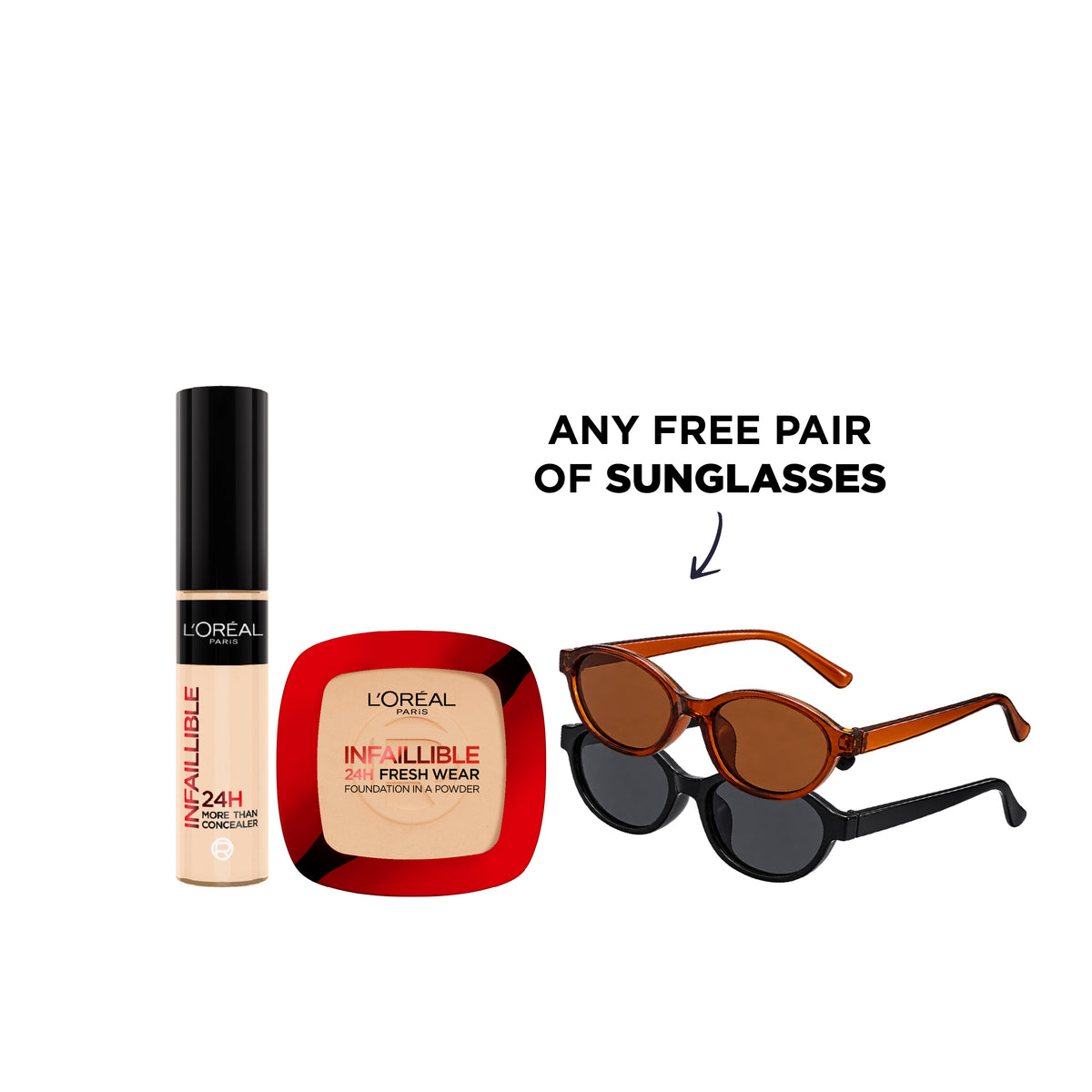 L’Oréal Paris Infaillible Waterproof Concealer + Foundation + FREE Pair Of Sunglasses At 25% OFF