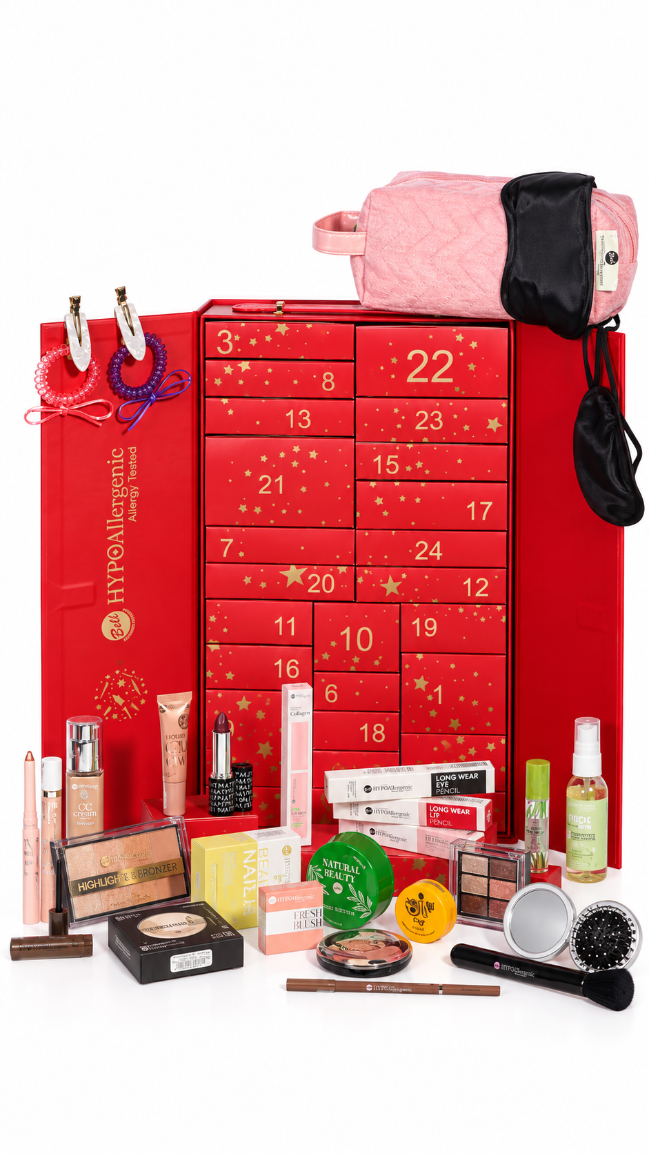 Bell HYPOAllergenic Christmas Advent Calendar 2026 red and gold beauty gift box with 24 numbered compartments