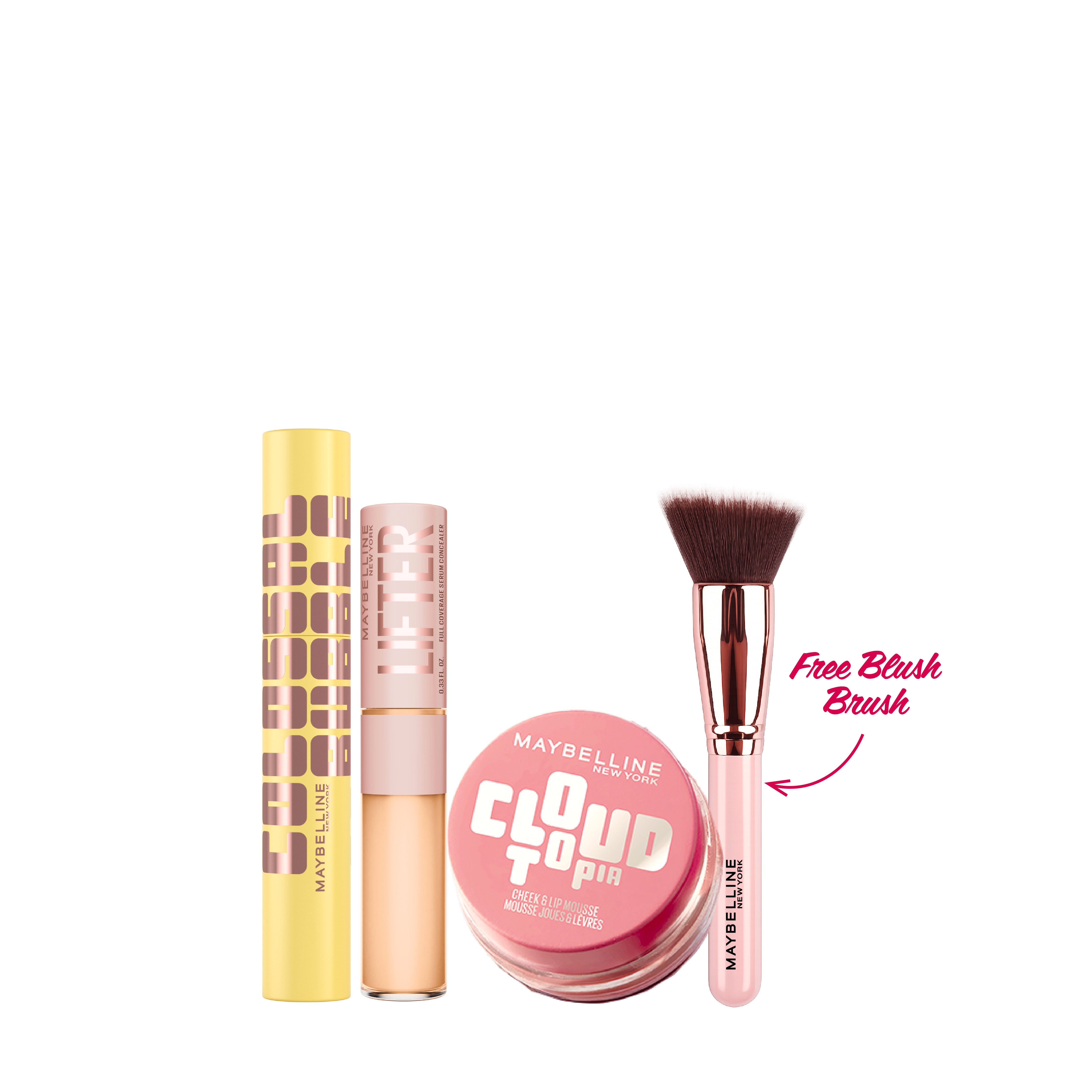 Colossal Bubble Mascara + Lifter Serum Concealer + Cloudtopia Blush + FREE Brush