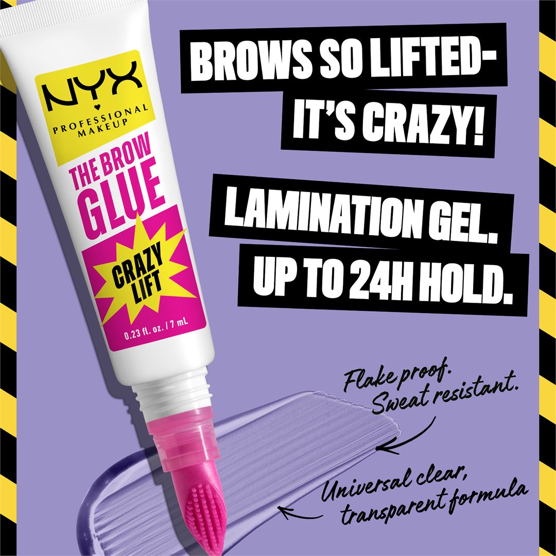 NYX Professional Makeup The Brow Glue Crazy Lift clear brow lamination gel 7ml with built-in styling comb