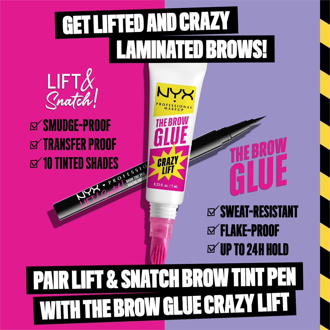 NYX Professional Makeup The Brow Glue Crazy Lift clear brow lamination gel 7ml with built-in styling comb
