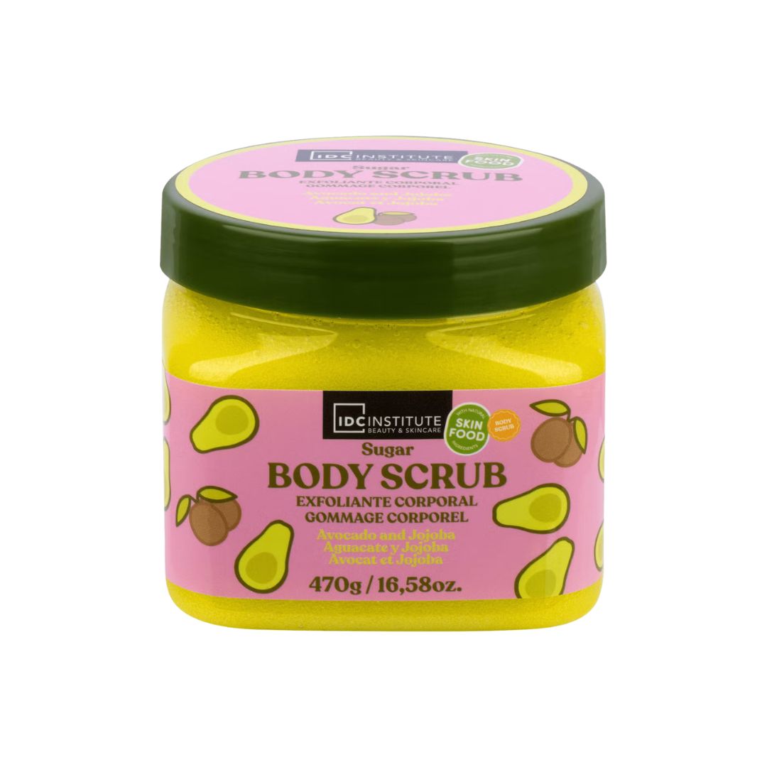 IDC Institute skin food sugar body scrub exfoliating nourishing body exfoliator smooth glowing skin Avocado & Jojoba