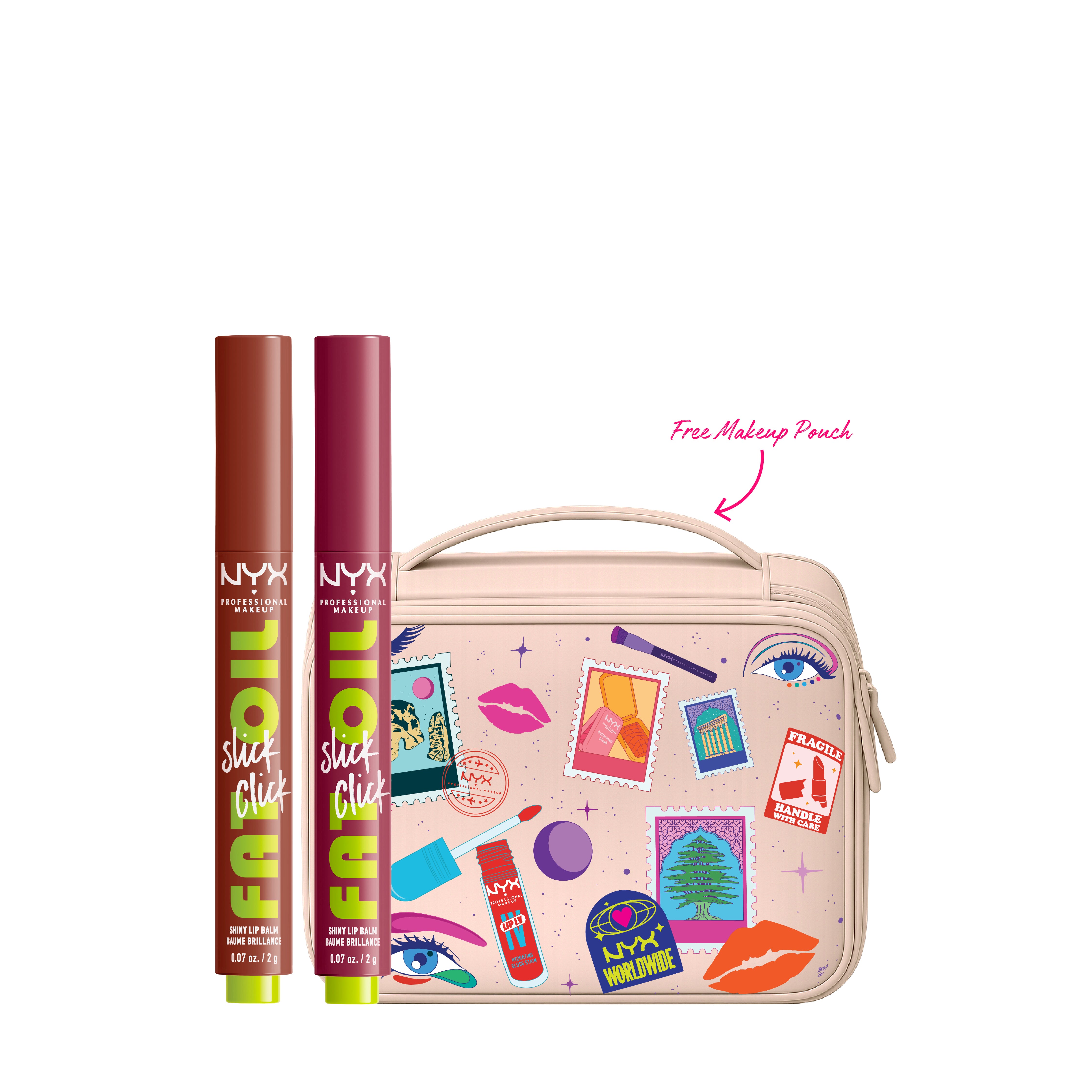 2x Fat Oil Slick Click Shiny Lip Balm + FREE Makeup Pouch