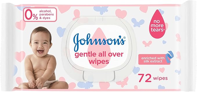 Johnson’s Baby Gentle All Over Wipes 72 pack with silk extract for gentle cleansing of baby face hands and body