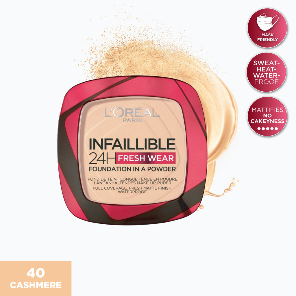 L'Oreal Paris - Infaillible Up to 24H Fresh Wear Foundation in a Powder- Waterproof, Heatproof, Sweatproof