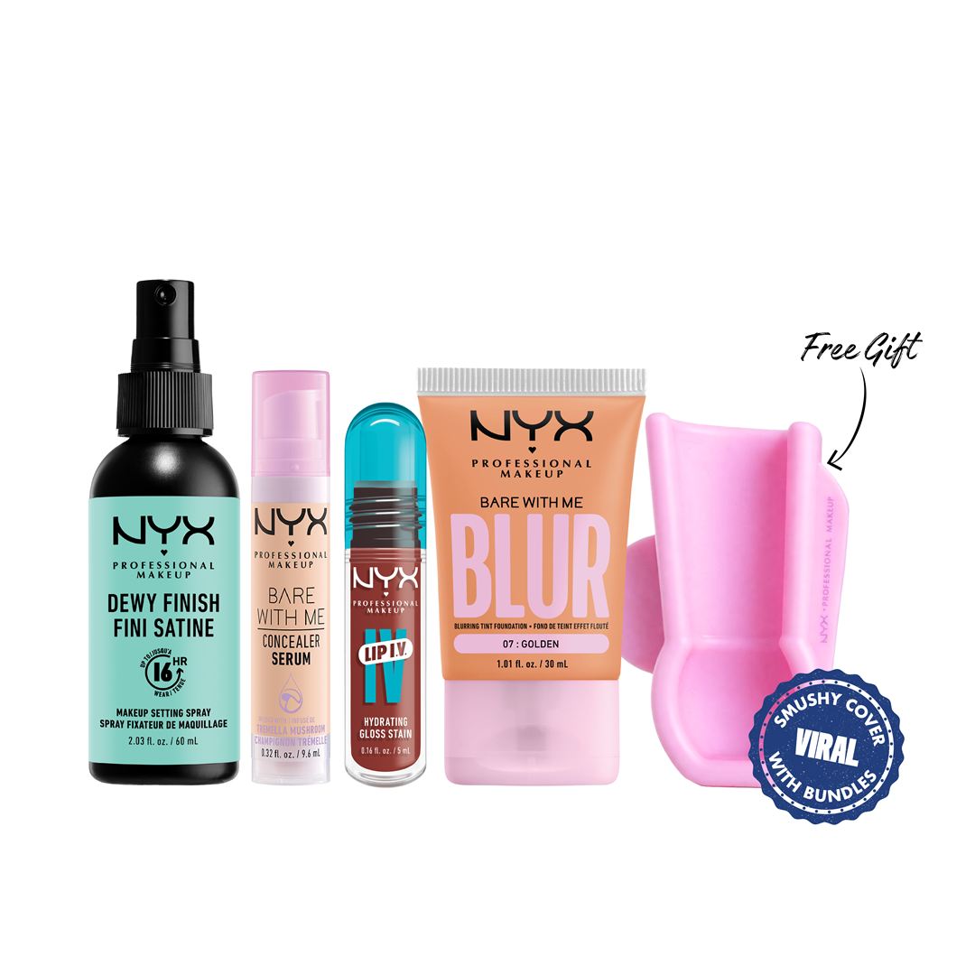 Dewy Finish Spray + Bare With Me Concealer + Bare with Me Blur Tint Foundation + Lip IV Lip Gloss + FREE Smushy Holder