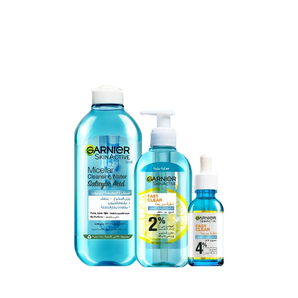 Garnier Fast Clear Serum 30 ML + Micellar Water 400 ML + Gel Wash 200 ML At 20% OFF | Loolia Closet