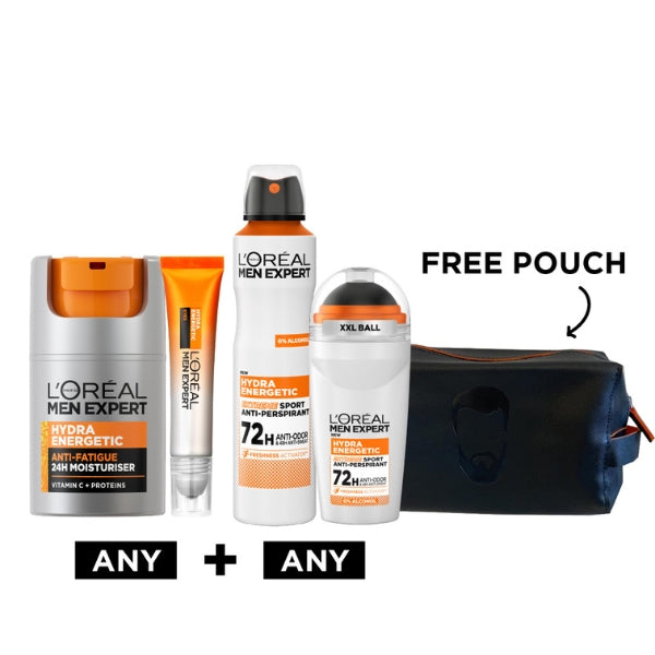 Men Expert Hydra Energetic Skincare + Deodorant + FREE Pouch