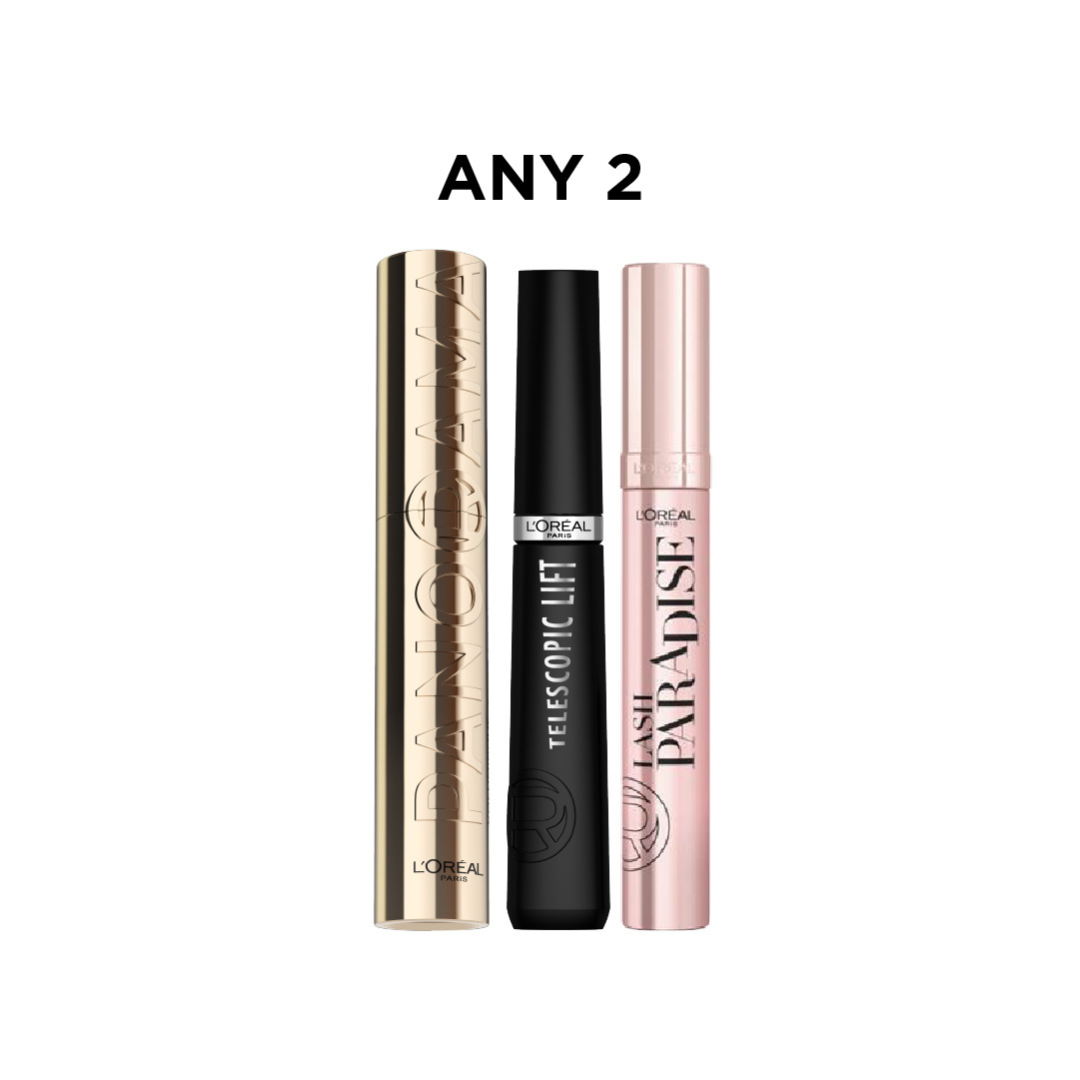 Any 2 Of Voluminous Panorama Mascara , Lash Paradise Black Mascara , Telescopic Lift Washable Mascara At 25% OFF