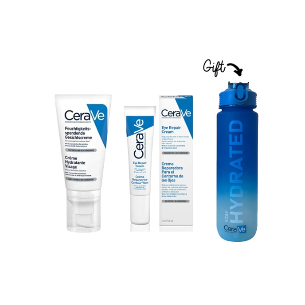 Cerave Eye Repair Cream 14 ML + CeraVe PM Facial Moisturizing Lotion + FREE Water Bottle