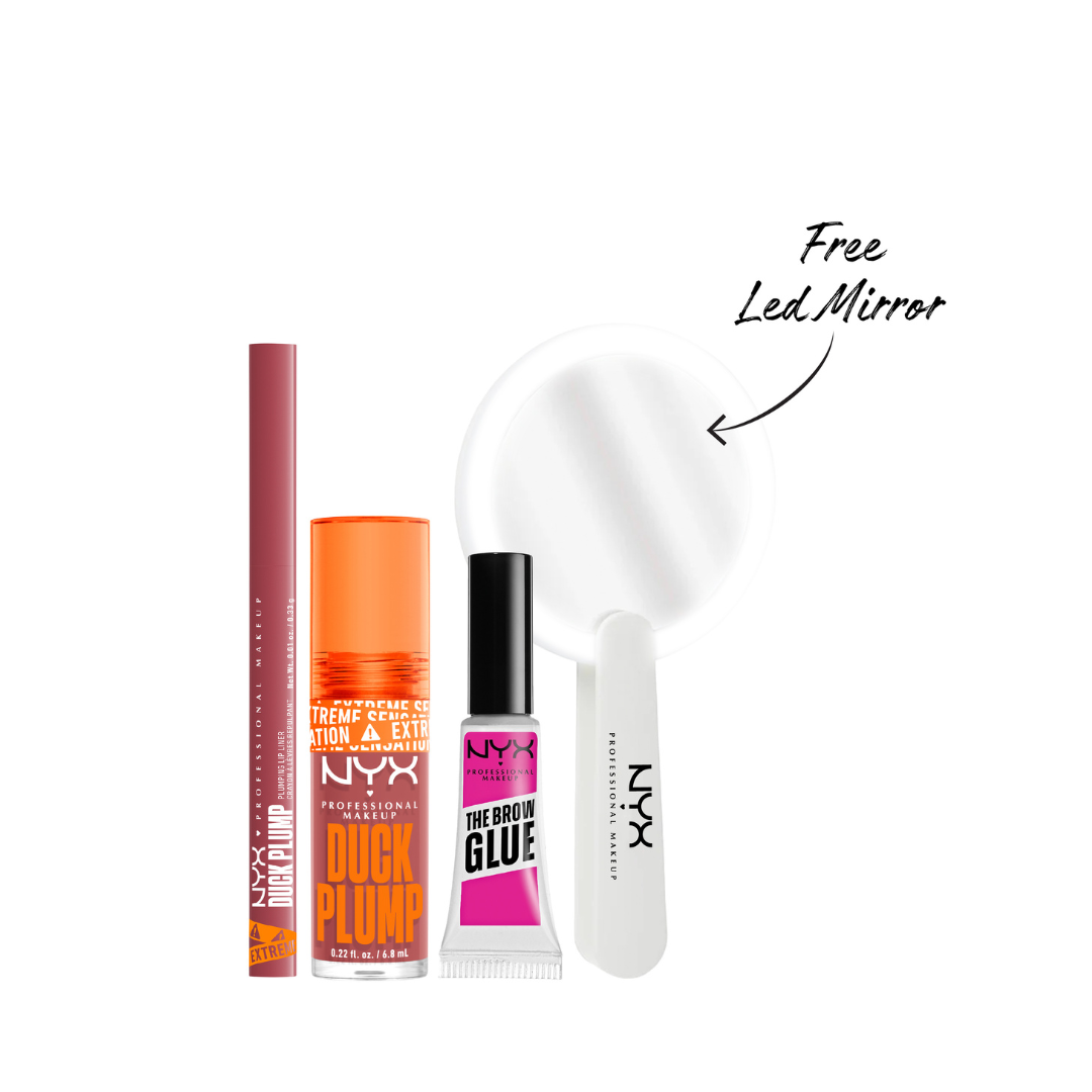 Duck Plump Lip Liner + Duck Plump Lip Gloss + The Brow Glue Instant Brow Styler + FREE Led Mirror 