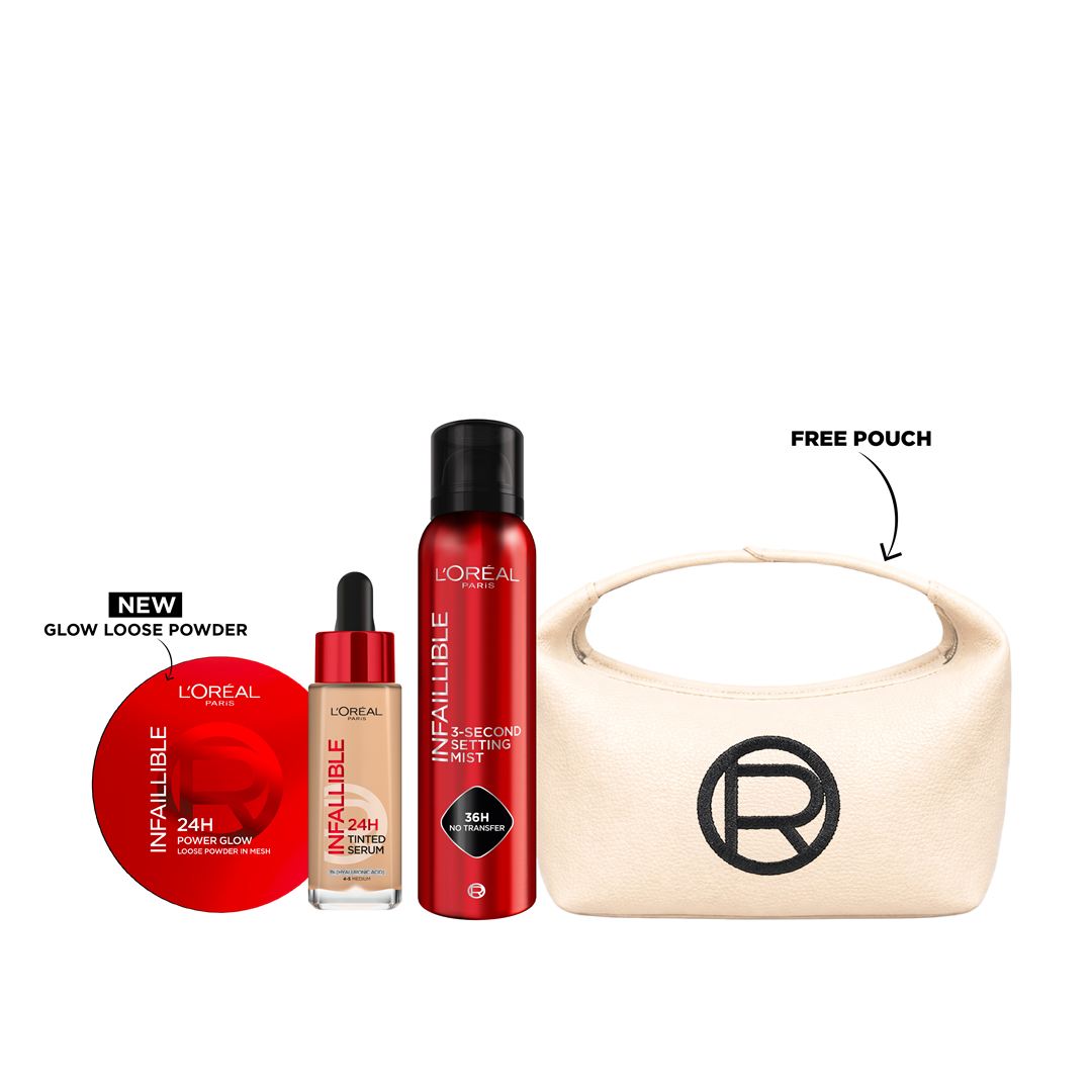 L’Oreal Infaillible glow makeup bundle serum powder setting spray radiant long lasting makeup set