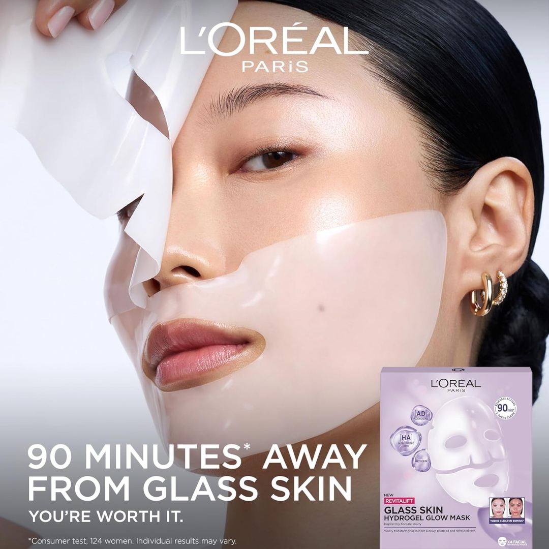 L’Oreal Revitalift glass skin hydrogel glow mask hydrating plumping sheet mask radiant skin
