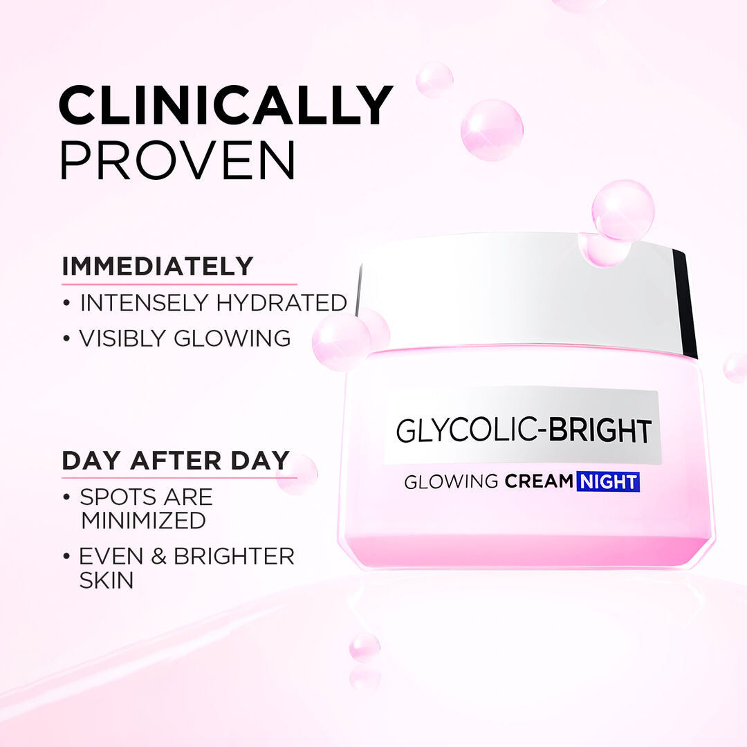 L’Oréal Glycolic Bright night cream 50ml for dark spots glow boosting with glycolic acid