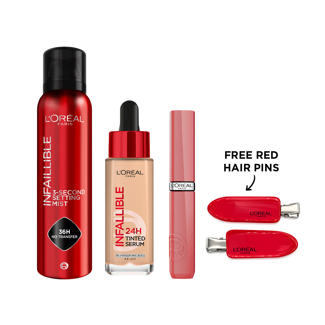 Infaillible Setting Mist Spray + Tinted Serum + Liquid Lipstick + FREE Red Hair Pins At 25% OFF
