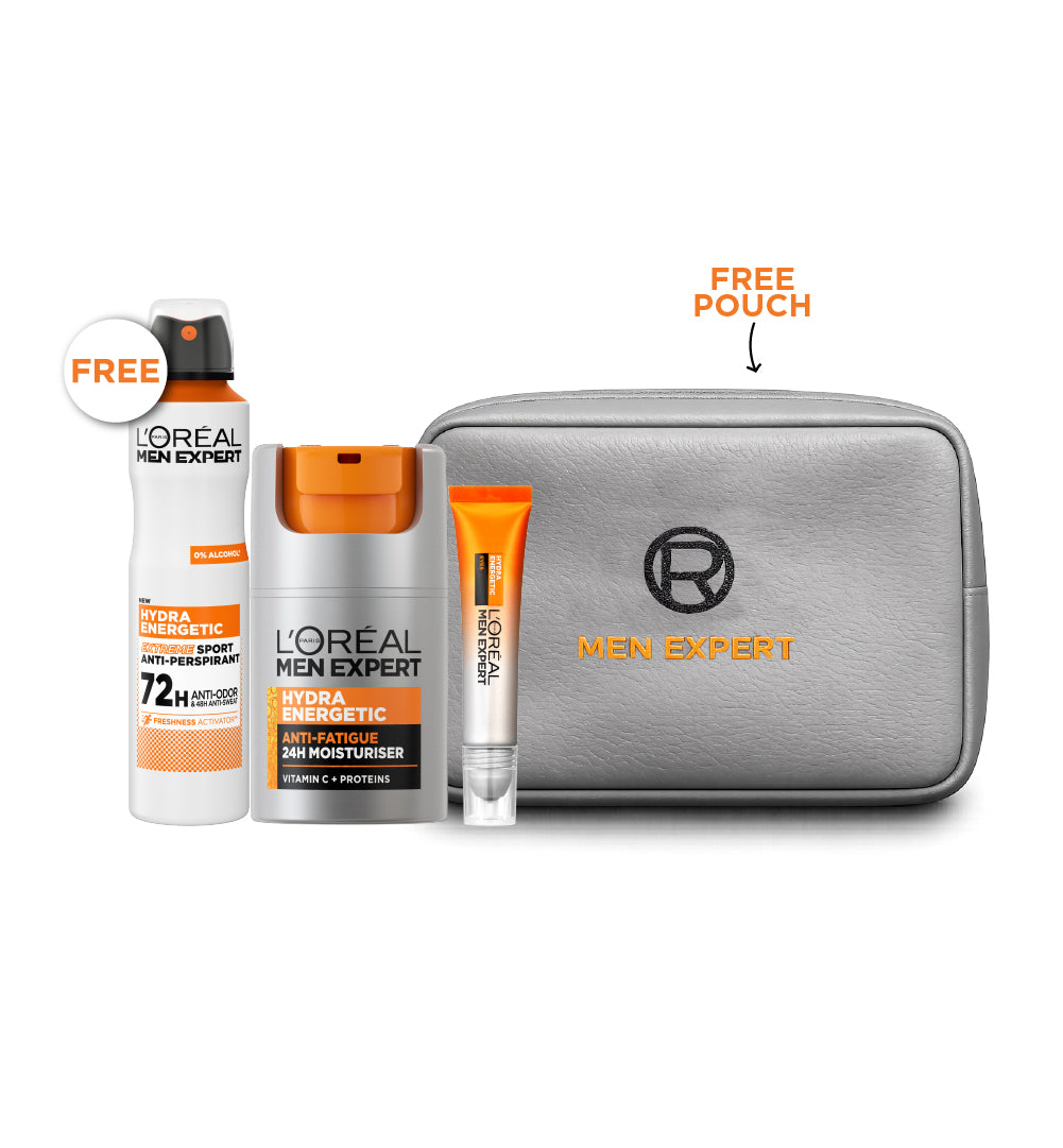 Men Expert Moisturiser + Eye Serum + FREE Deodorant Spray + FREE Pouch