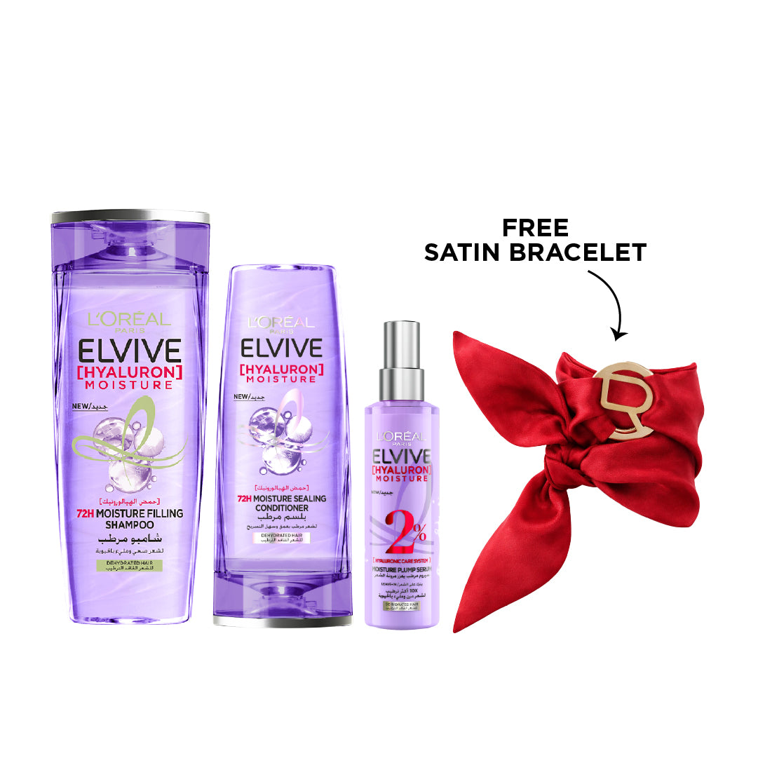 Elvive Hyaluron Shampoo + Conditioner + Spray + FREE Satin Bracelet At 20% OFF