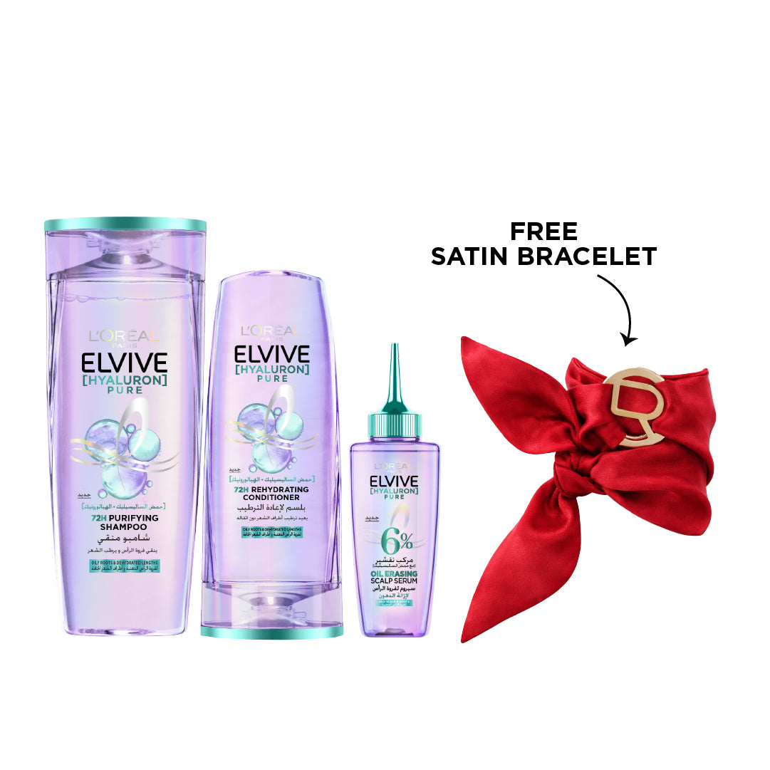 Elvive Hyaluron Pure Conditioner + Purifying Shampoo + Pure Oil Serum + FREE Satin Bracelet At 20% OFF