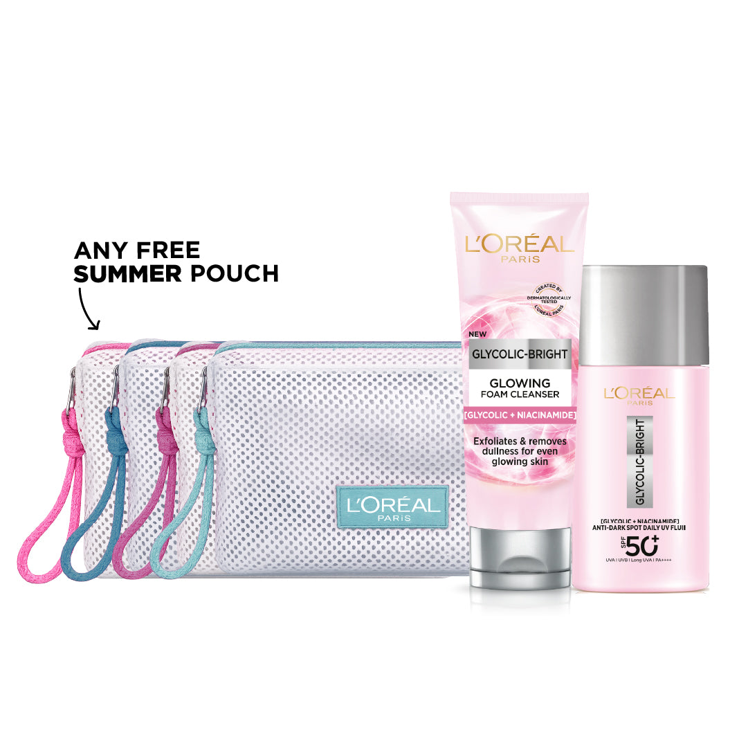 Glycolic-Bright Foam Cleanser + Glycolic Bright Anti-Dark Spot + FREE Summer Pouch At 20% OFF