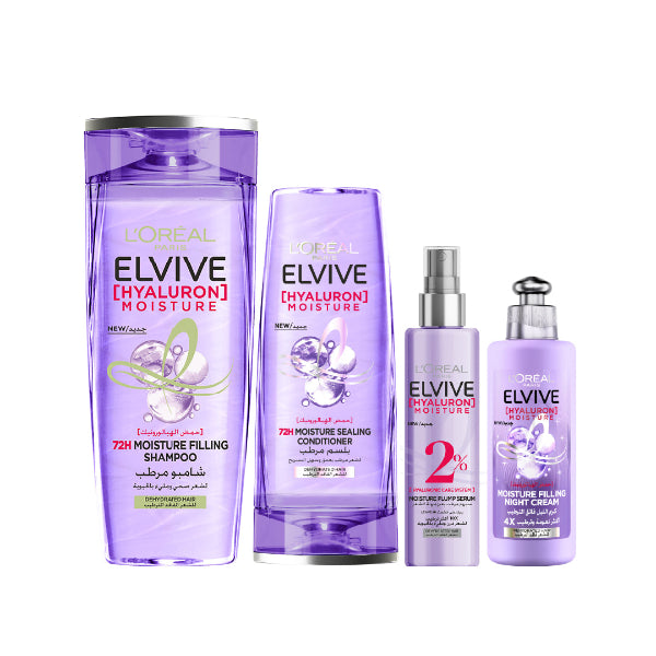 Elvive Hyaluron Moisture Shampoo 400ML + Conditioner 200 ML + Moisture Plump Serum + Night Cream At 20% OFF